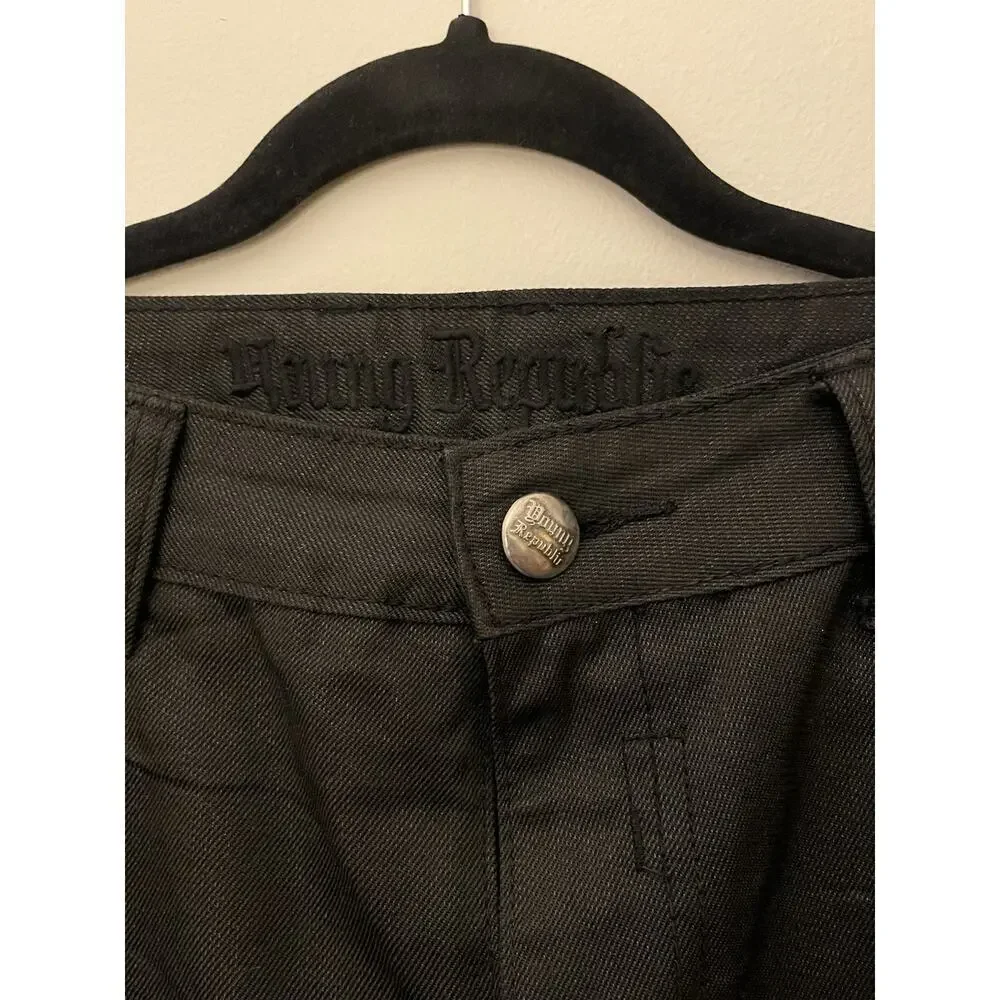 Young Republic Men's Black Straight Jeans Cotton Polyester Denim Logo Zipper